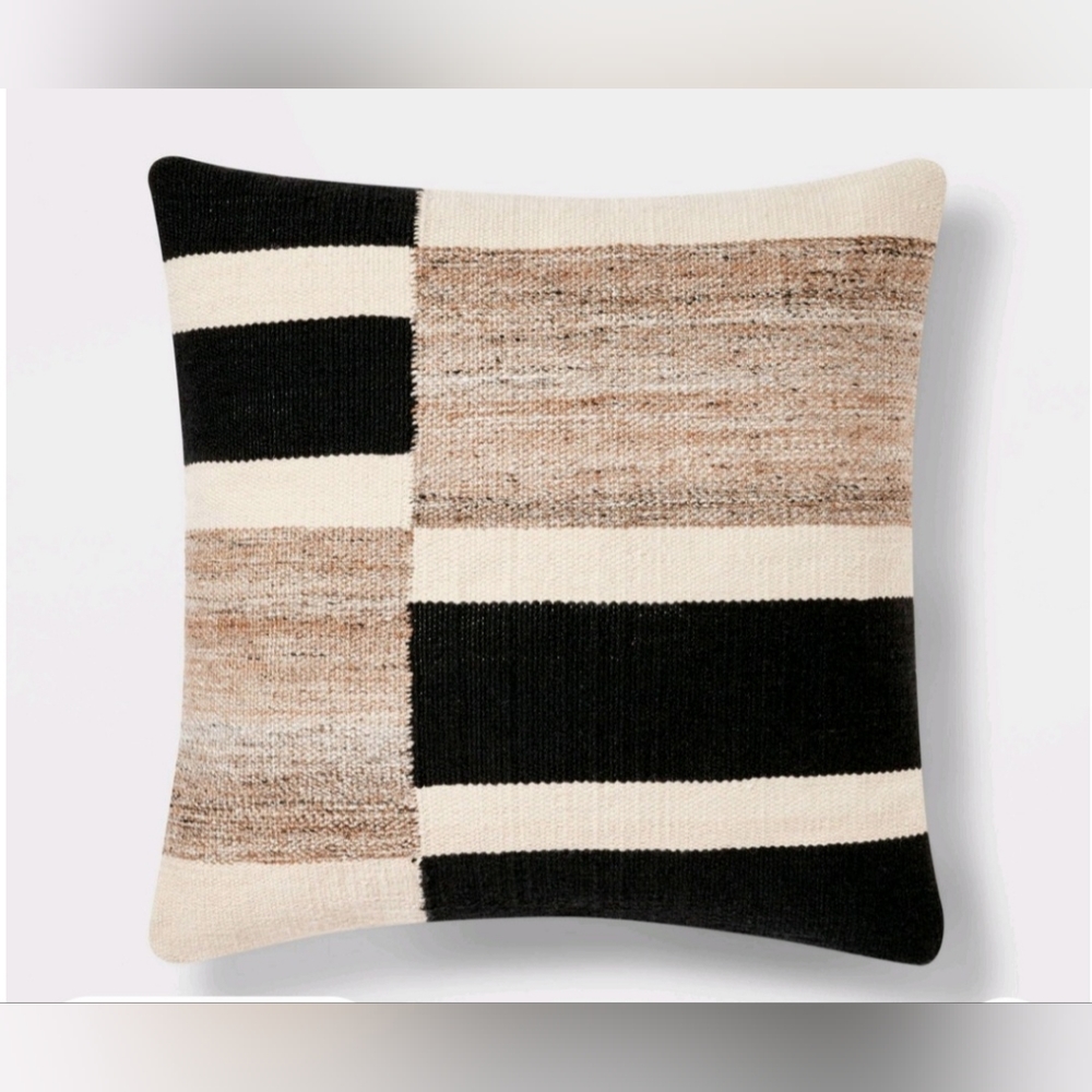Threshold Oversized Blocked Woven Square Throw Pillow Black
